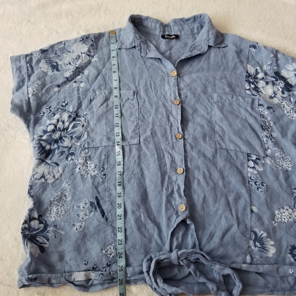 🇮🇹 FROCCELLA 100% Linen Floral Tie-Front Top One Size - Picture 10 of 11